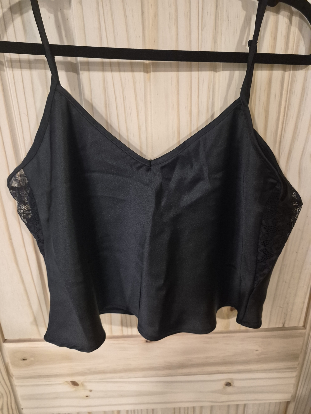 Black Satin Lace-Trim Cami Top And Midi Skirt Set